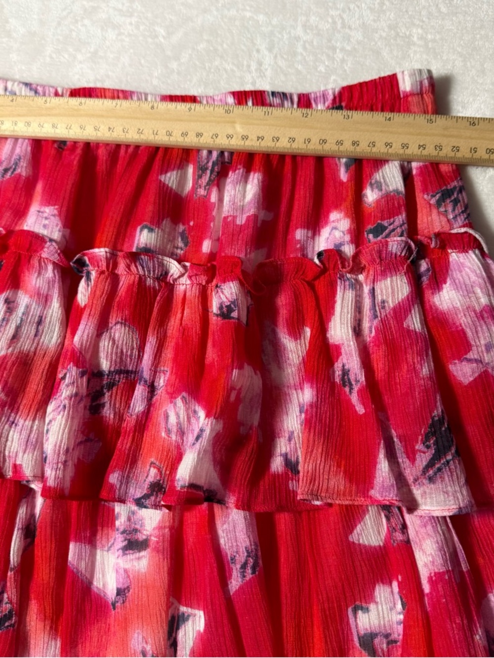 IRO Paris Andri Red Pink Ruffled Floral Tiered Mini Skirt - Picture 6 of 7